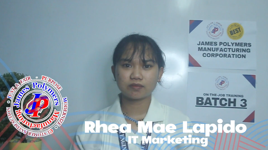 Rhea Mae B. Lapido reveals her testimony of success at James Polymer.